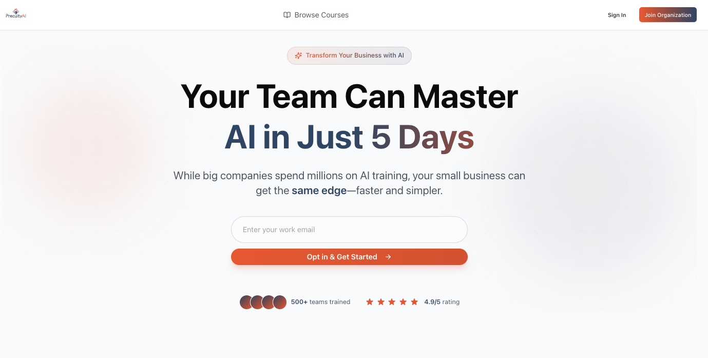 Precuity AI marketing site hero